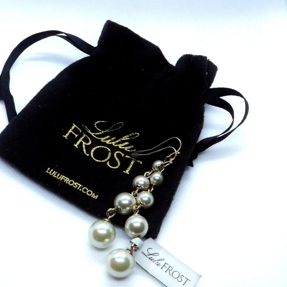 LAST PAIR -- Lulu Frost Gold-Tone Drop Earrings with Cream Faux Pearls